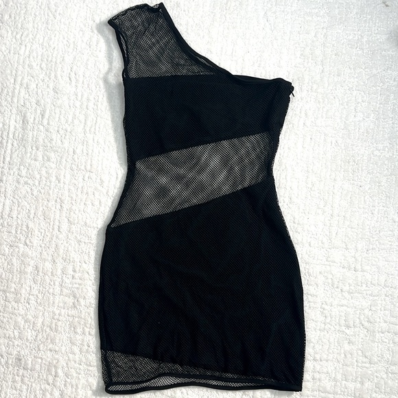 New! Revolve Sherwood black mini dress one shoulder with mesh and cutouts Small - Picture 3 of 6